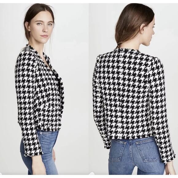 L'AGENCE Adette Houndstooth Tweed Blazer Jacket Black White Sz 6 NWT $675 {3V11} - Picture 3 of 6
